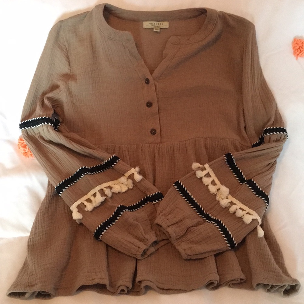 Tan tassel sleeve top